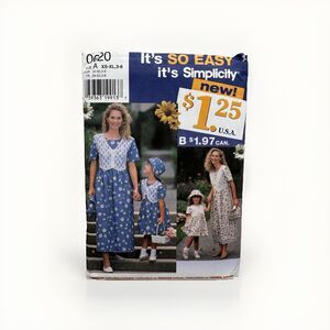 Simplicity 0620 Sewing Pattern Vintage 1997 Dress Hat Matching Child Adult Girl